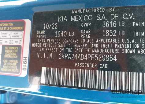 2023 Kia Rio S z USA, uszkodzony, nr VIN 3KPA24AD4PE529864